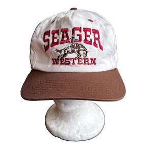 Seager Western Rodeo Snapback Trucker Hat Cream Brown Cotton Cap